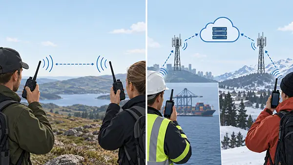 Sammenligning mellem direkte VHF/UHF-radiokommunikation og PoC-radio over mobilnet